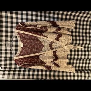 Ember Boho Festival Y2K Cropped Floral Crochet Patchwork  Tie Top Size Large